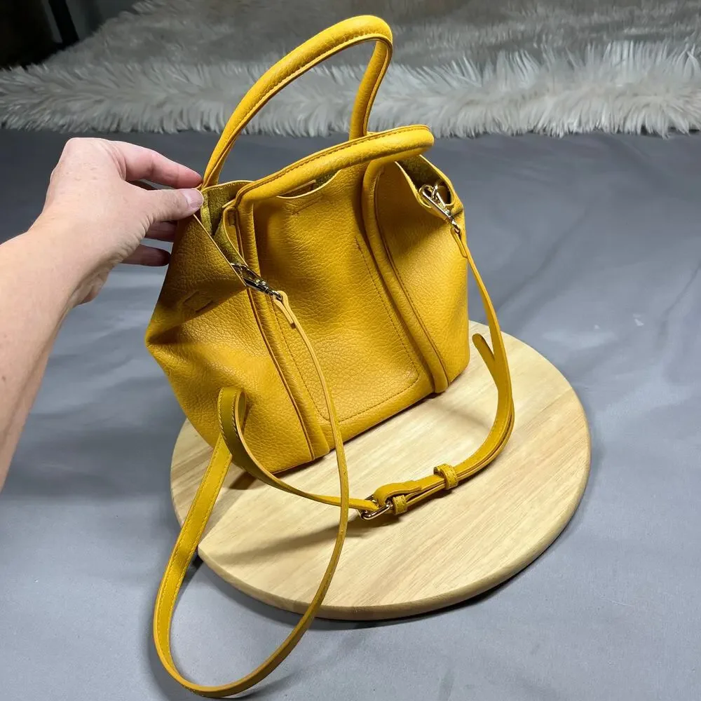 Louenhide Vegan Leather Tote/Crossbody Bag Two Way Purse Mustard Color Spring
